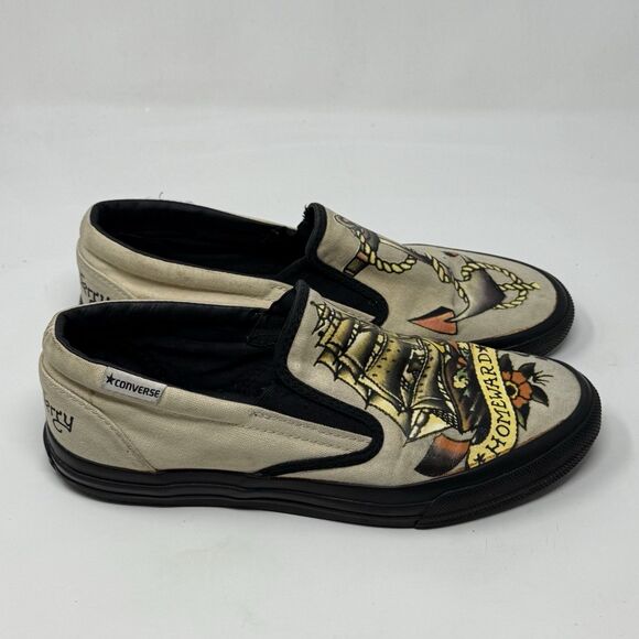 Converse Sailor Jerry Sneakers Mens 9 Tan Multicolor Nautical Slip On Shoes - Picture 3 of 16